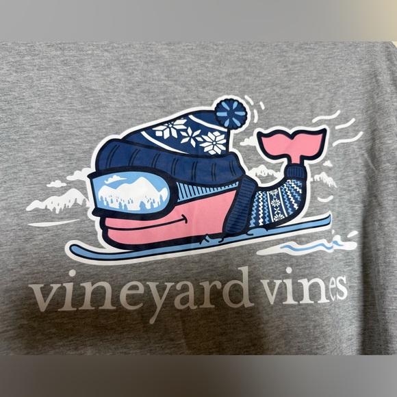 Vineyard Vines Men's Large Heather Gray Skiing Whale Long Sleeve Graphic T-Shirt - Picture 5 of 9